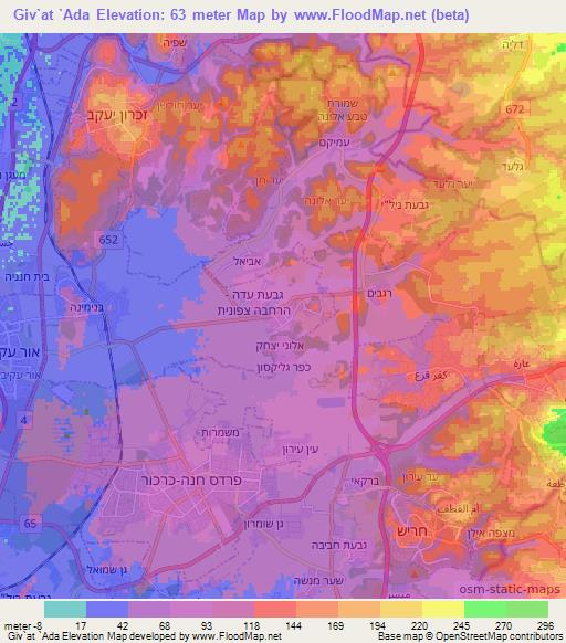 Giv`at `Ada,Israel Elevation Map