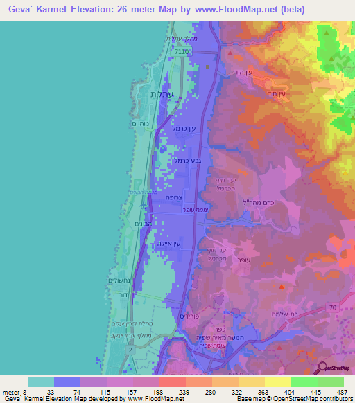 Geva` Karmel,Israel Elevation Map