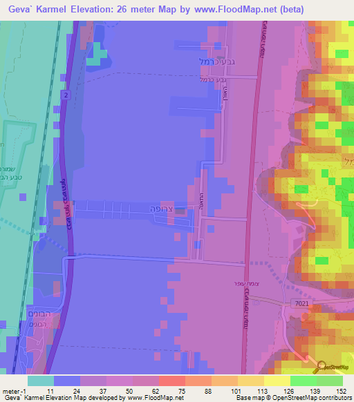 Geva` Karmel,Israel Elevation Map