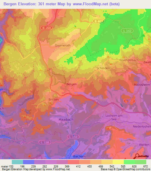 Bergen,Germany Elevation Map