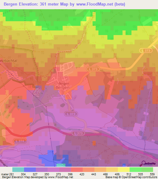 Bergen,Germany Elevation Map
