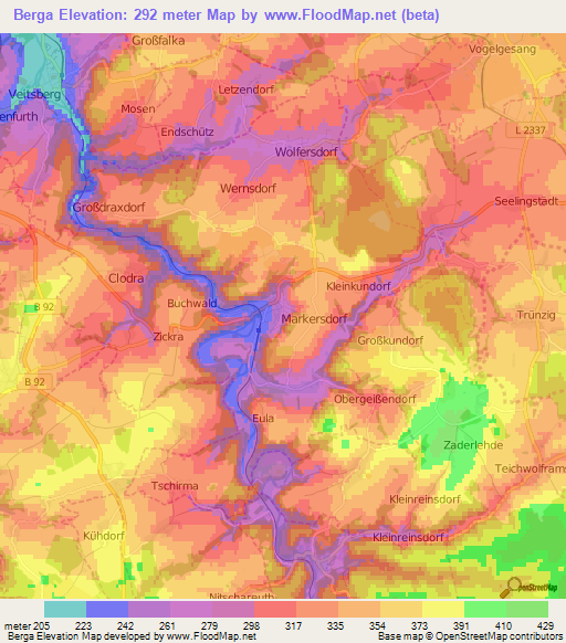 Berga,Germany Elevation Map