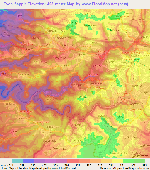 Even Sappir,Israel Elevation Map