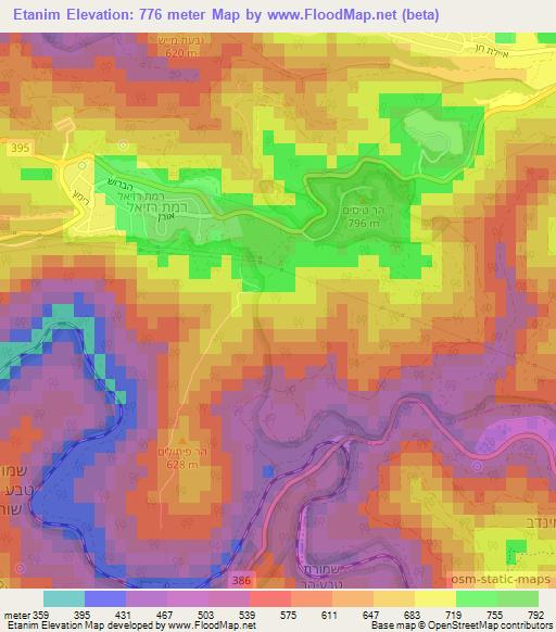 Etanim,Israel Elevation Map