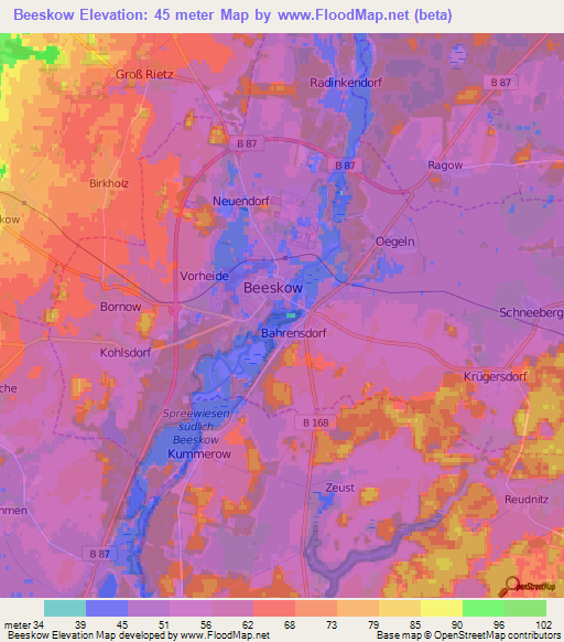 Beeskow,Germany Elevation Map