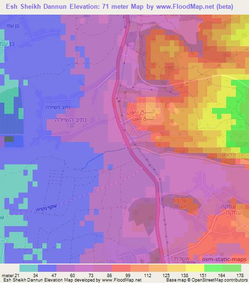 Esh Sheikh Dannun,Israel Elevation Map