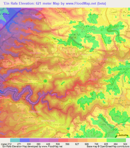 `Ein Rafa,Israel Elevation Map