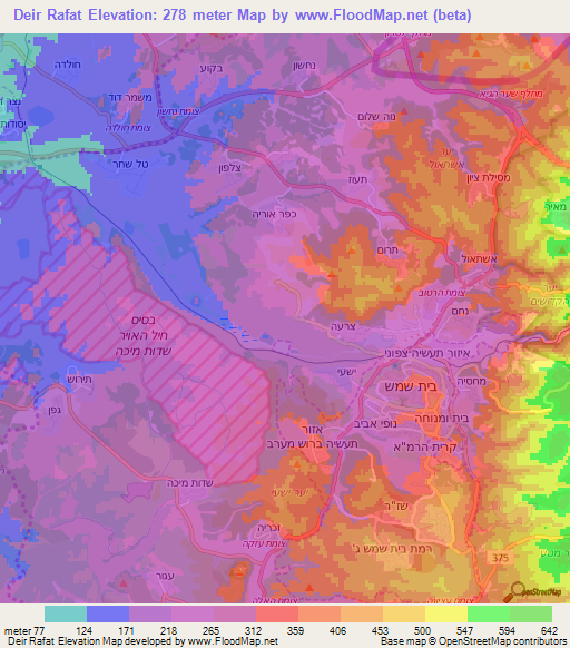 Deir Rafat,Israel Elevation Map
