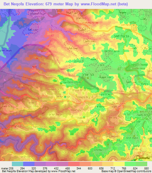 Bet Neqofa,Israel Elevation Map