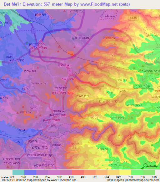 Bet Me'ir,Israel Elevation Map