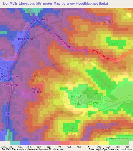 Bet Me'ir,Israel Elevation Map
