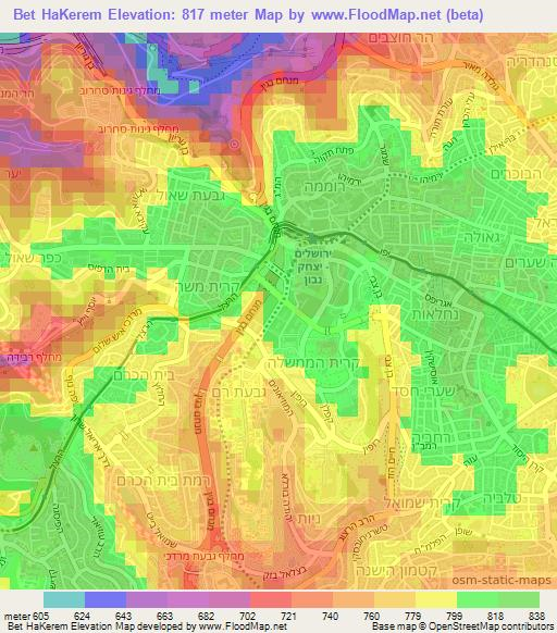 Bet HaKerem,Israel Elevation Map