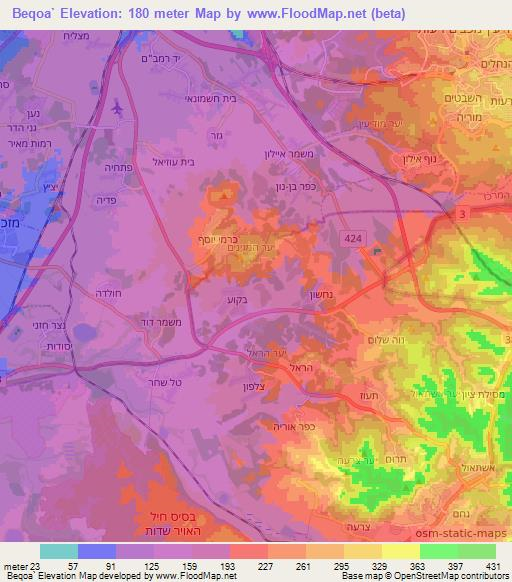 Beqoa`,Israel Elevation Map