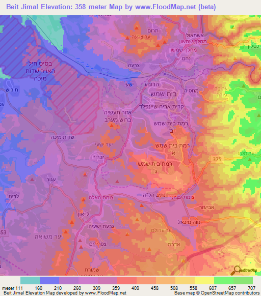 Beit Jimal,Israel Elevation Map
