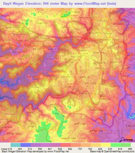 Bayit Wegan,Israel Elevation Map