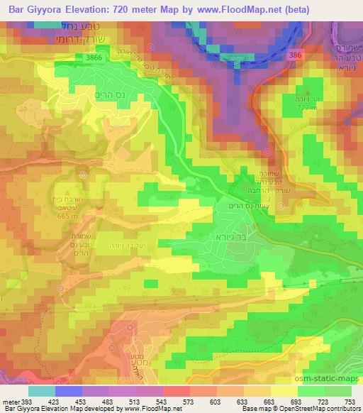 Bar Giyyora,Israel Elevation Map