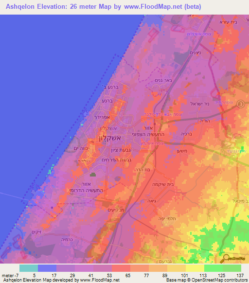 Ashqelon,Israel Elevation Map