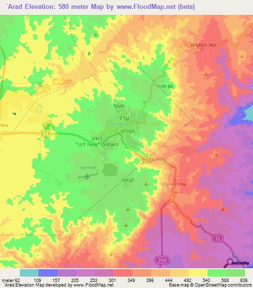 `Arad,Israel Elevation Map