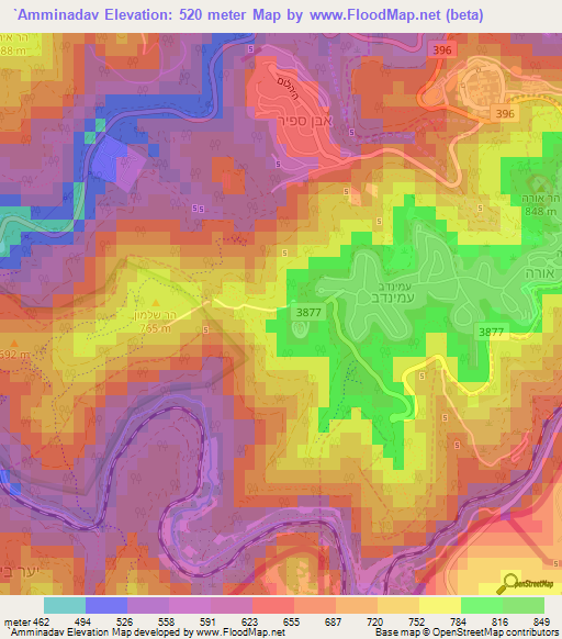 `Amminadav,Israel Elevation Map