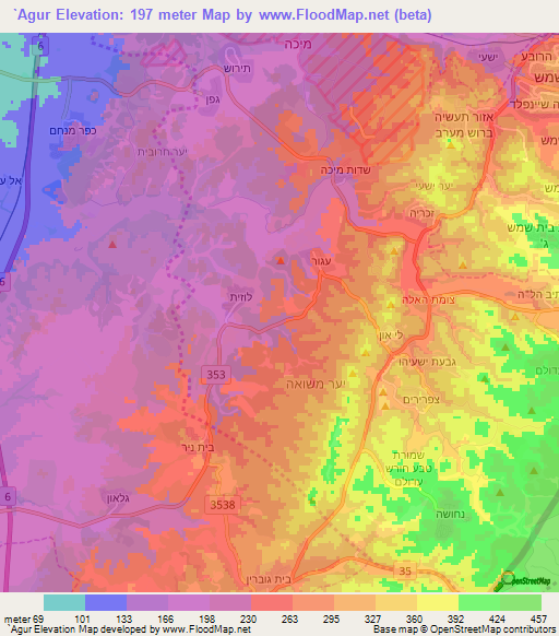 `Agur,Israel Elevation Map