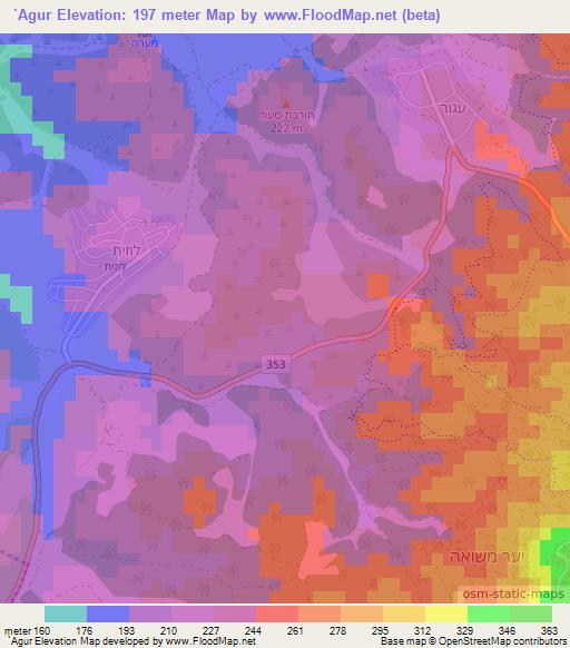 `Agur,Israel Elevation Map