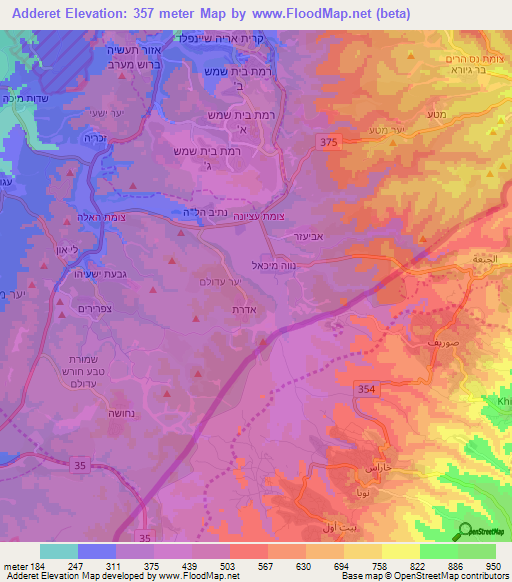 Adderet,Israel Elevation Map