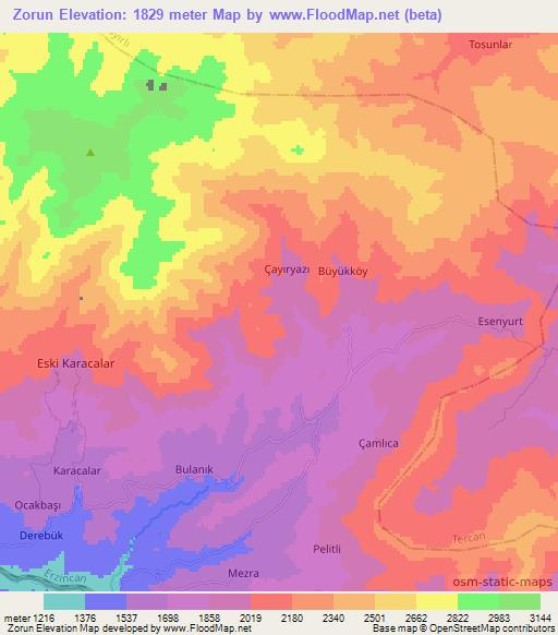 Zorun,Turkey Elevation Map