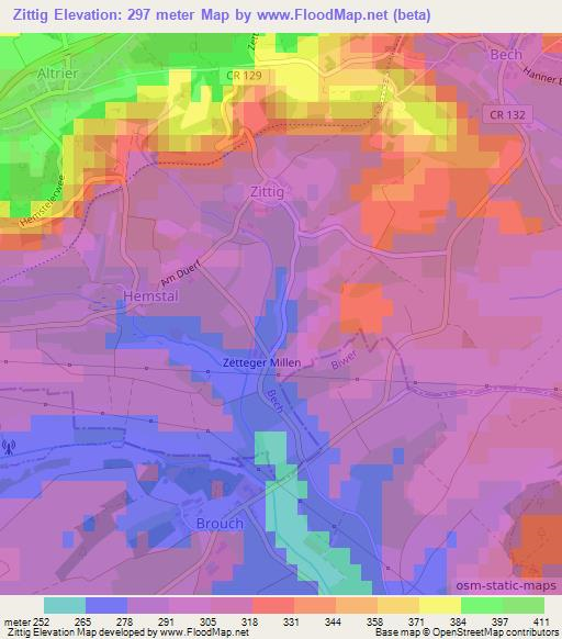 Zittig,Luxembourg Elevation Map