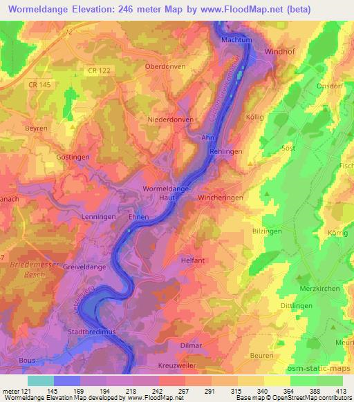 Wormeldange,Luxembourg Elevation Map