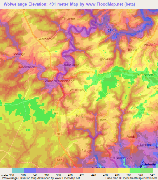 Wolwelange,Luxembourg Elevation Map