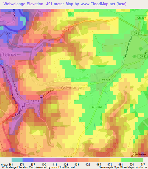 Wolwelange,Luxembourg Elevation Map