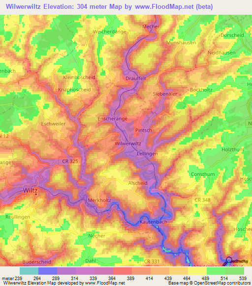 Wilwerwiltz,Luxembourg Elevation Map