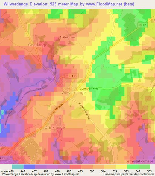 Wilwerdange,Luxembourg Elevation Map