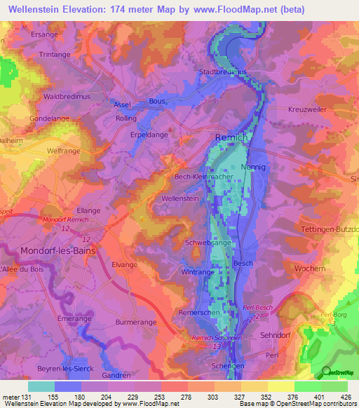 Wellenstein,Luxembourg Elevation Map