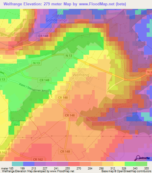 Welfrange,Luxembourg Elevation Map