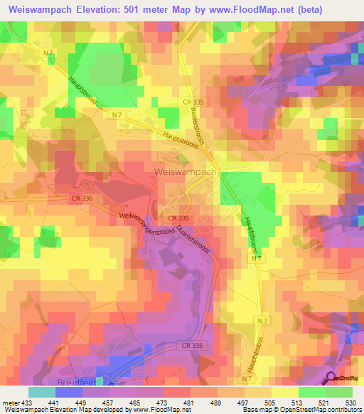 Weiswampach,Luxembourg Elevation Map