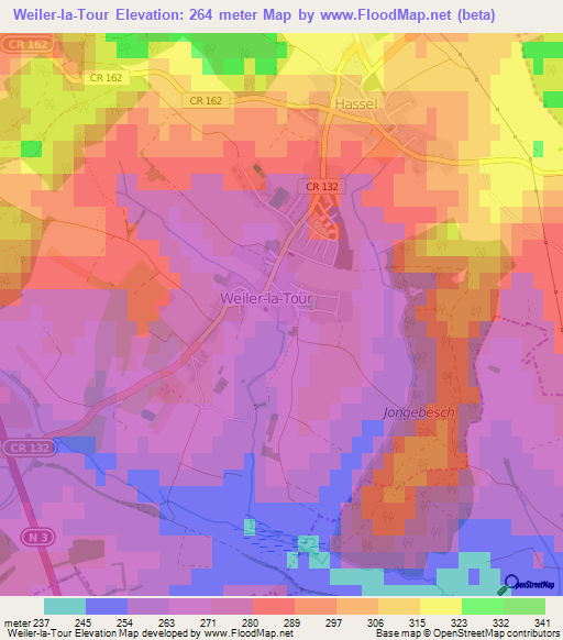 Weiler-la-Tour,Luxembourg Elevation Map