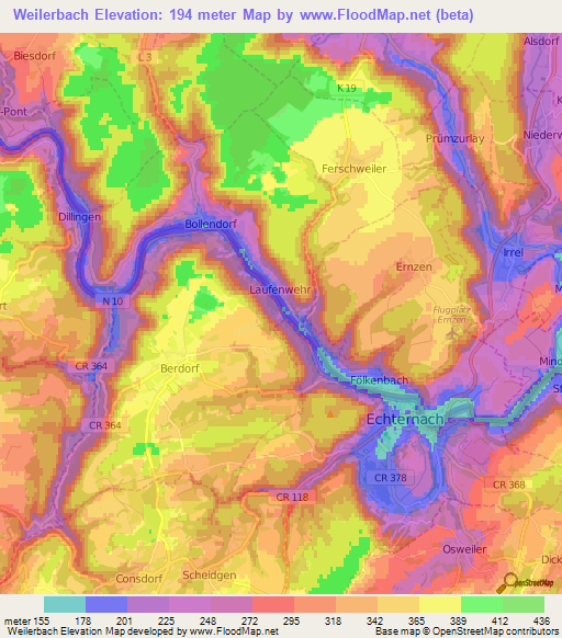 Weilerbach,Luxembourg Elevation Map