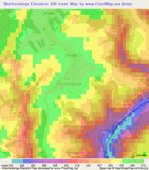 Weicherdange,Luxembourg Elevation Map