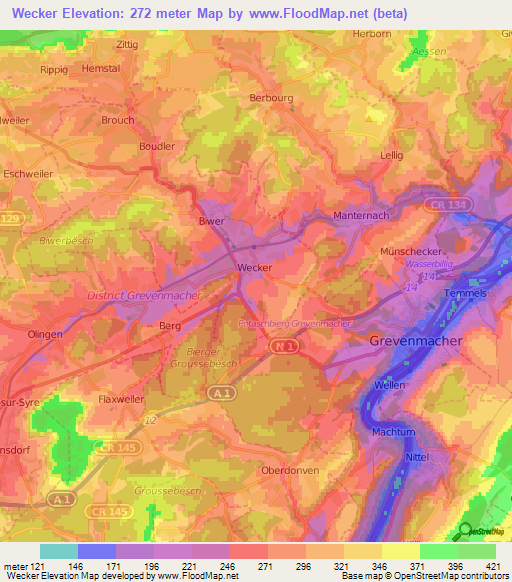 Wecker,Luxembourg Elevation Map