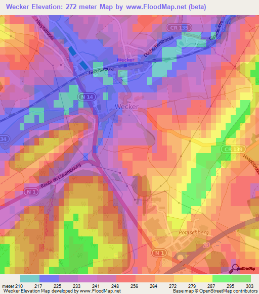 Wecker,Luxembourg Elevation Map