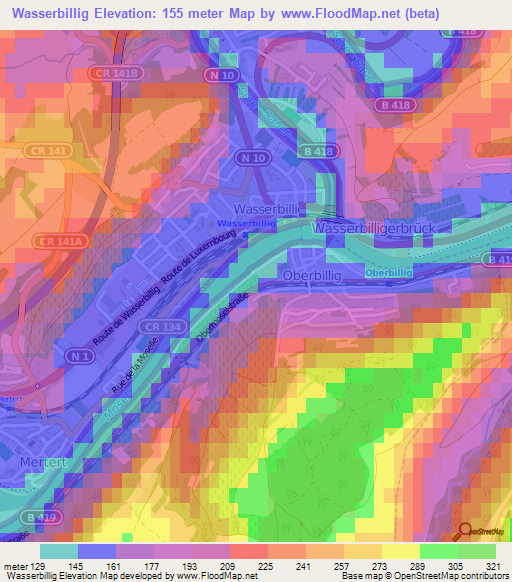 Wasserbillig,Luxembourg Elevation Map