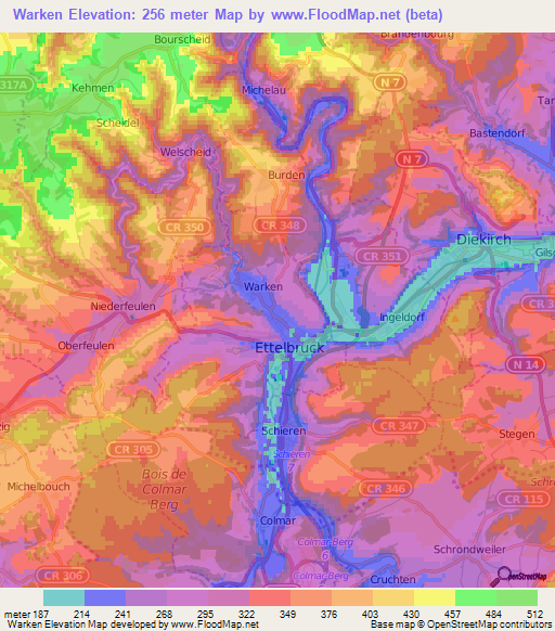 Warken,Luxembourg Elevation Map