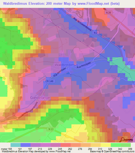 Waldbredimus,Luxembourg Elevation Map