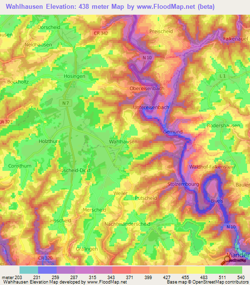 Wahlhausen,Luxembourg Elevation Map