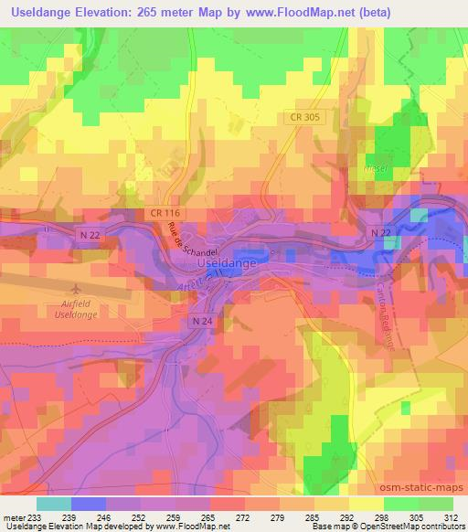 Useldange,Luxembourg Elevation Map