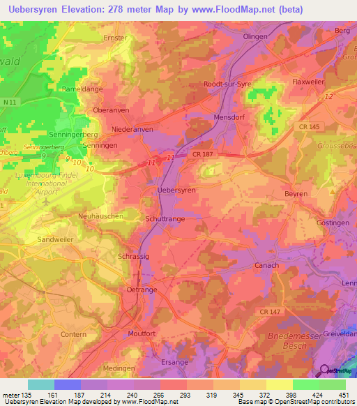 Uebersyren,Luxembourg Elevation Map