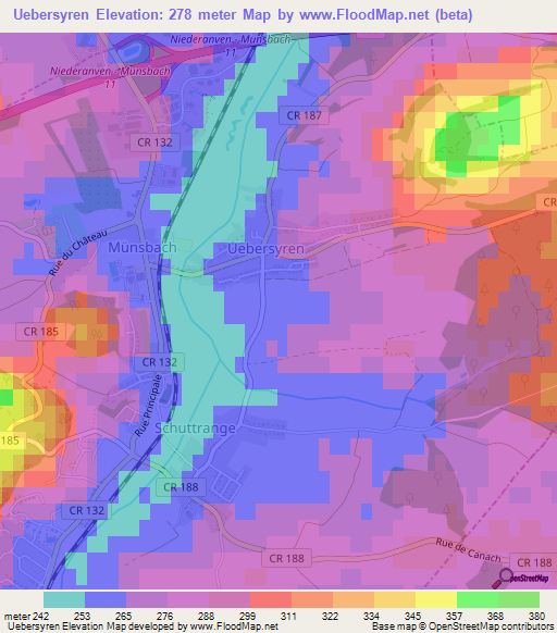 Uebersyren,Luxembourg Elevation Map