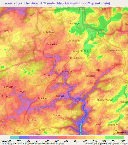 Troisvierges,Luxembourg Elevation Map