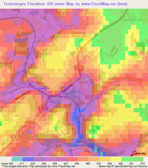 Troisvierges,Luxembourg Elevation Map